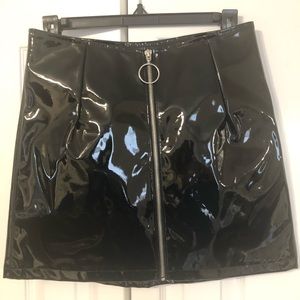 Patent leather mini skirt